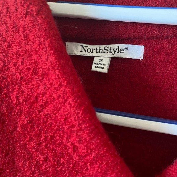 NorthStyle Red Boucle Coat 1X Shawl Collar Toggle Closure Oversized - Picture 4 of 6